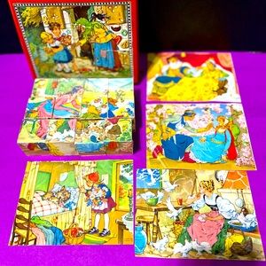 GERMAN VINTAGE EICHHORN FAIRY TALE BLOCK PUZZLE w/CASE 6 SCENES